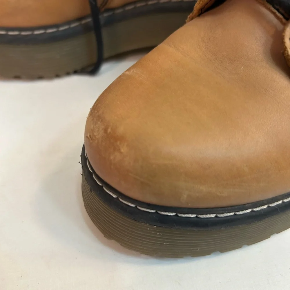 Women’s 7.5 - Genuine Tan Leather Platform Lace-Up Combat Boots - Picture 6 of 6